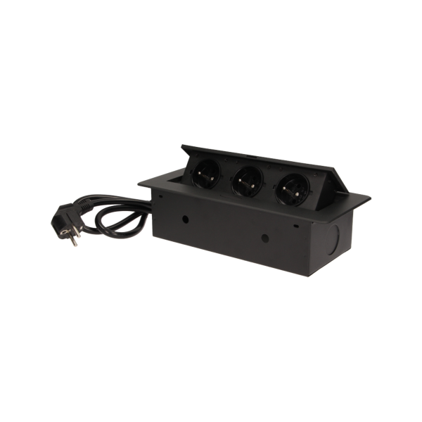 Flush-fitting furniture socket with 1.5m cable, black