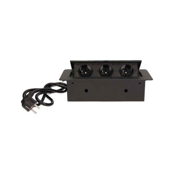 Flush-fitting furniture socket with 1.5m cable, black