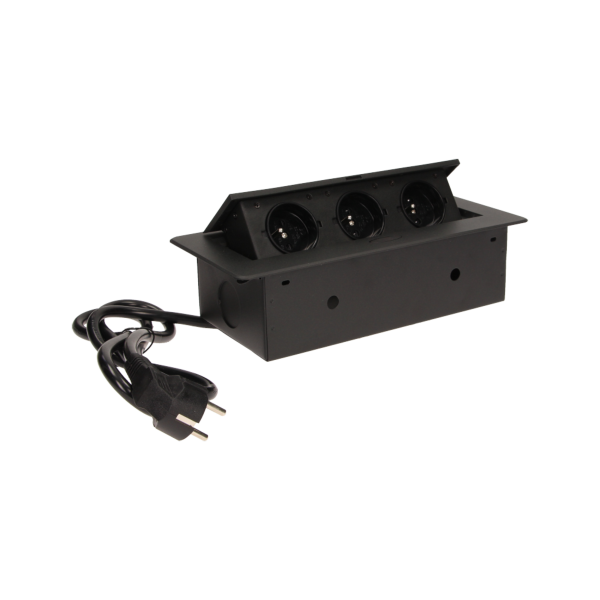 Flush-fitting furniture socket with 1.5m cable, black