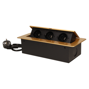 Flush-fitting furniture socket with 1.5m cable, gold