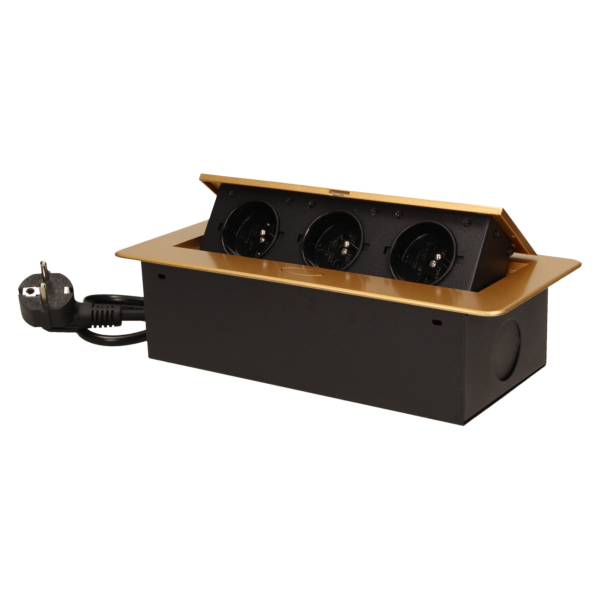 Flush-fitting furniture socket with 1.5m cable, gold