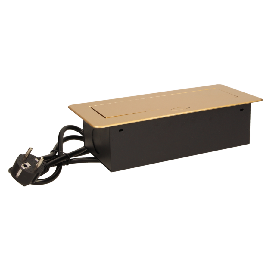 Flush-fitting furniture socket with 1.5m cable, gold