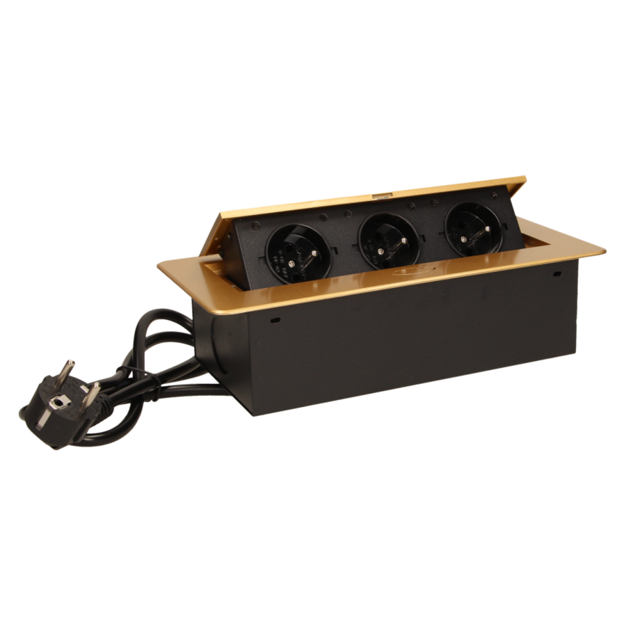 Flush-fitting furniture socket with 1.5m cable, gold