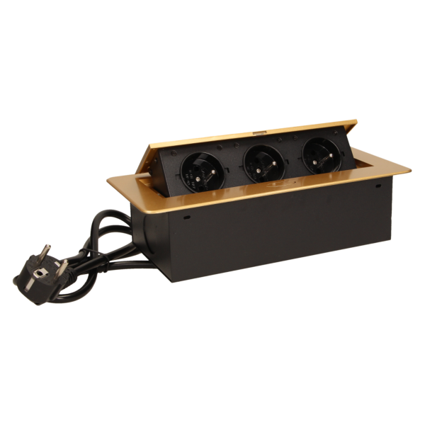 Flush-fitting furniture socket with 1.5m cable, gold