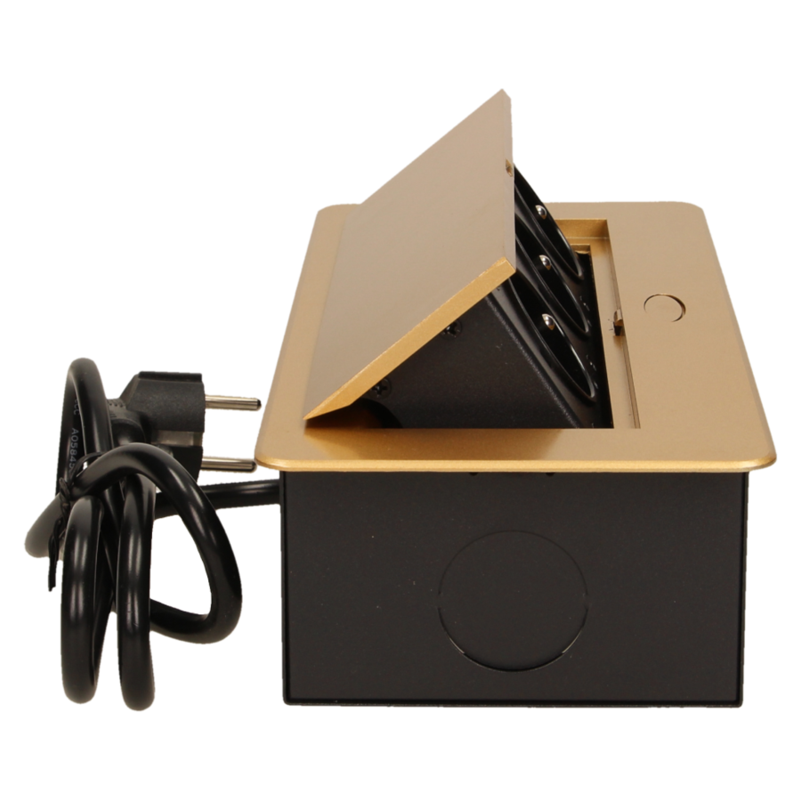 Flush-fitting furniture socket with 1.5m cable, gold
