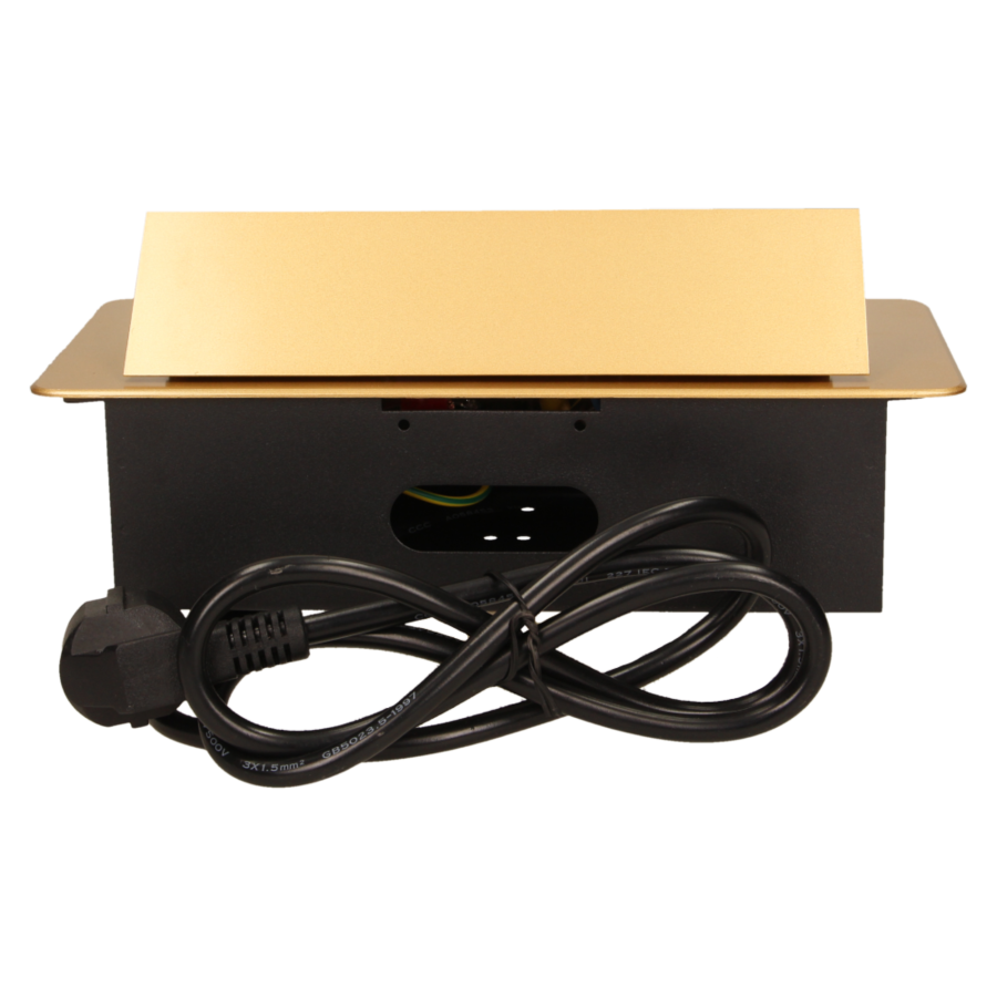 Flush-fitting furniture socket with 1.5m cable, gold