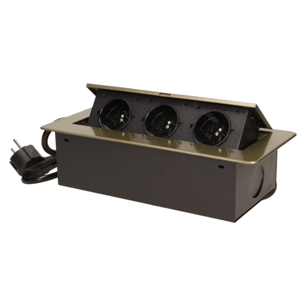 Flush-fitting furniture socket with 1.5m cable, brass