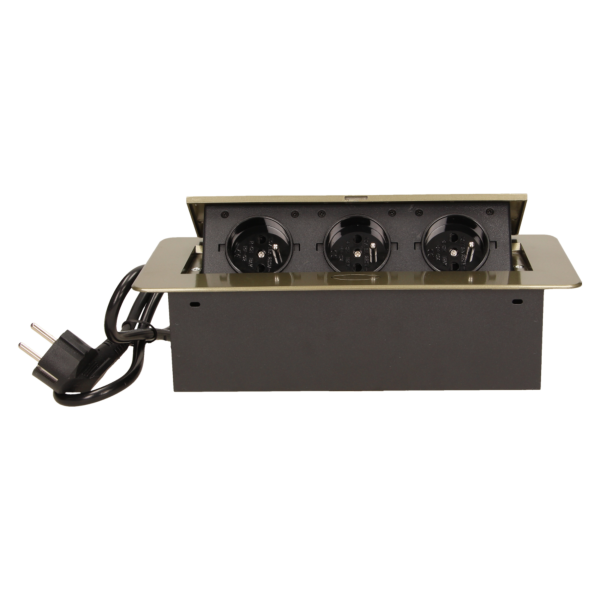 Flush-fitting furniture socket with 1.5m cable, brass