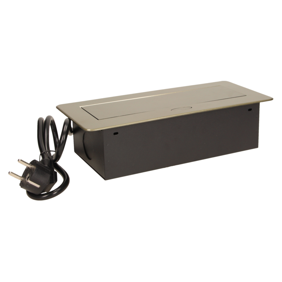 Flush-fitting furniture socket with 1.5m cable, brass