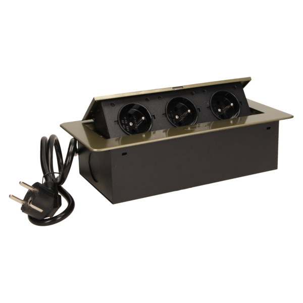 Flush-fitting furniture socket with 1.5m cable, brass