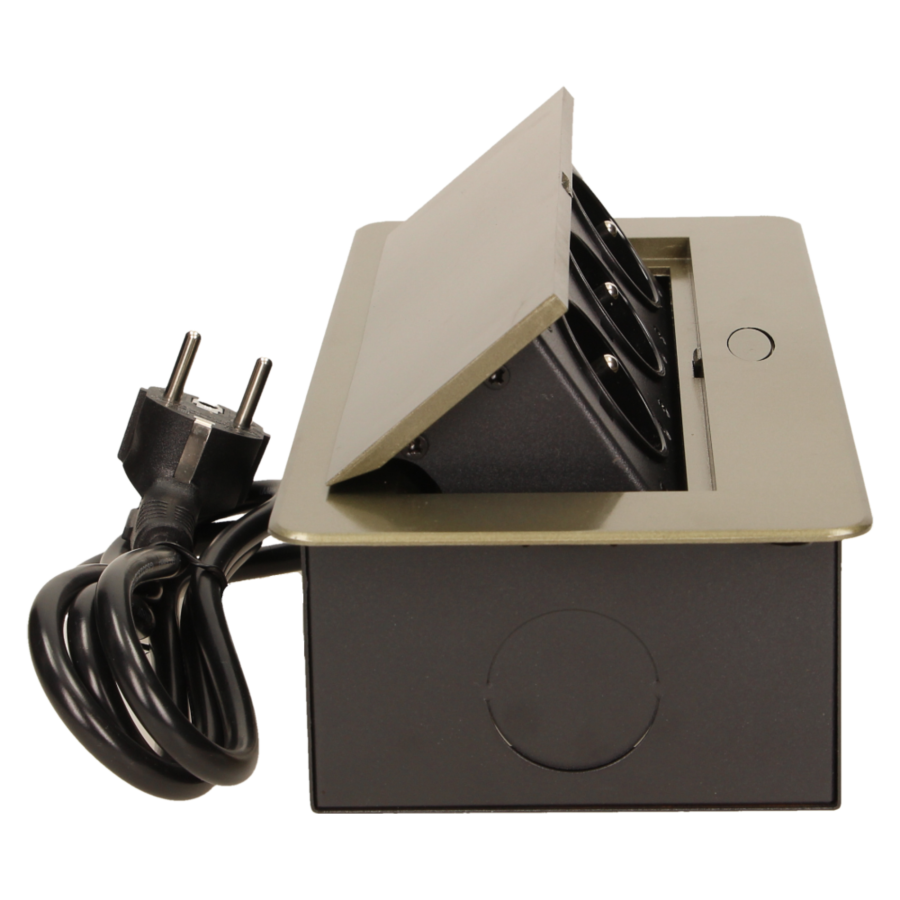 Flush-fitting furniture socket with 1.5m cable, brass