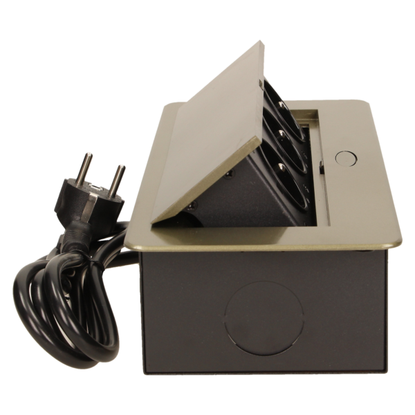 Flush-fitting furniture socket with 1.5m cable, brass