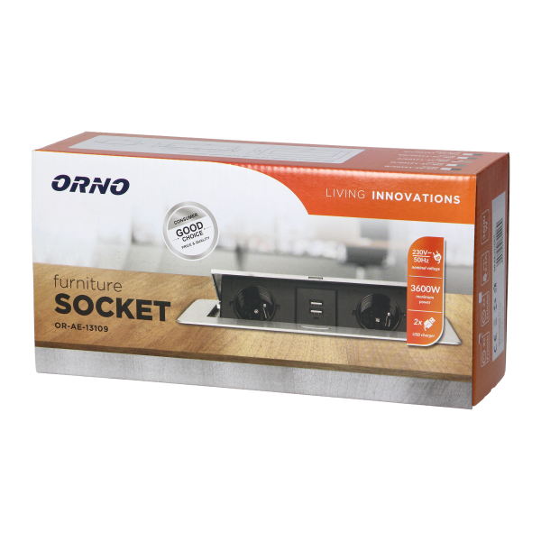 Recessed furniture sockets in a housing with a flat edge and USB charger, 2x2P+E, 2xUSB, gold