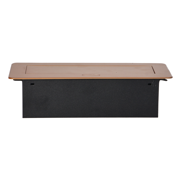 Gniazda meblowe wpuszczane w blat z płaskim frezowanym rantem i ładowarką USB, 2x2P+Z, 2xUSB, złote