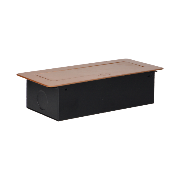 Gniazda meblowe wpuszczane w blat z płaskim frezowanym rantem i ładowarką USB, 2x2P+Z, 2xUSB, złote