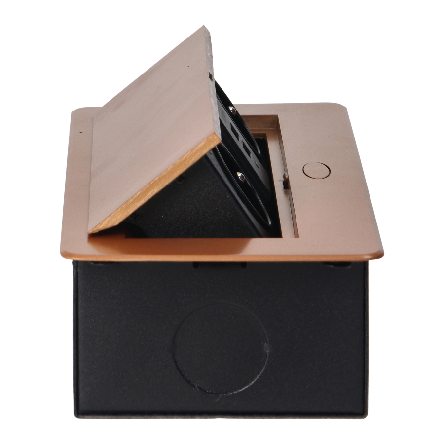 Recessed furniture sockets in a housing with a flat edge and USB charger, 2x2P+E, 2xUSB, gold