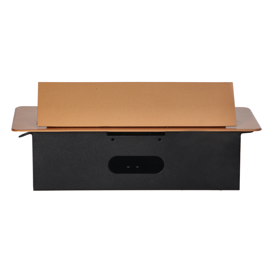 Recessed furniture sockets in a housing with a flat edge and USB charger, 2x2P+E, 2xUSB, gold