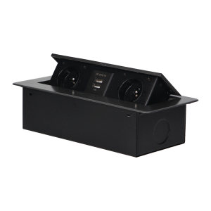 Recessed furniture sockets in a housing with a flat edge and USB charger, 2x2P+E, 2xUSB, graphite