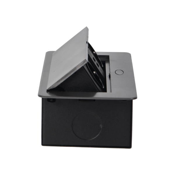 Gniazda meblowe wpuszczane w blat z płaskim frezowanym rantem i ładowarką USB, 2x2P+Z, 2xUSB, grafit