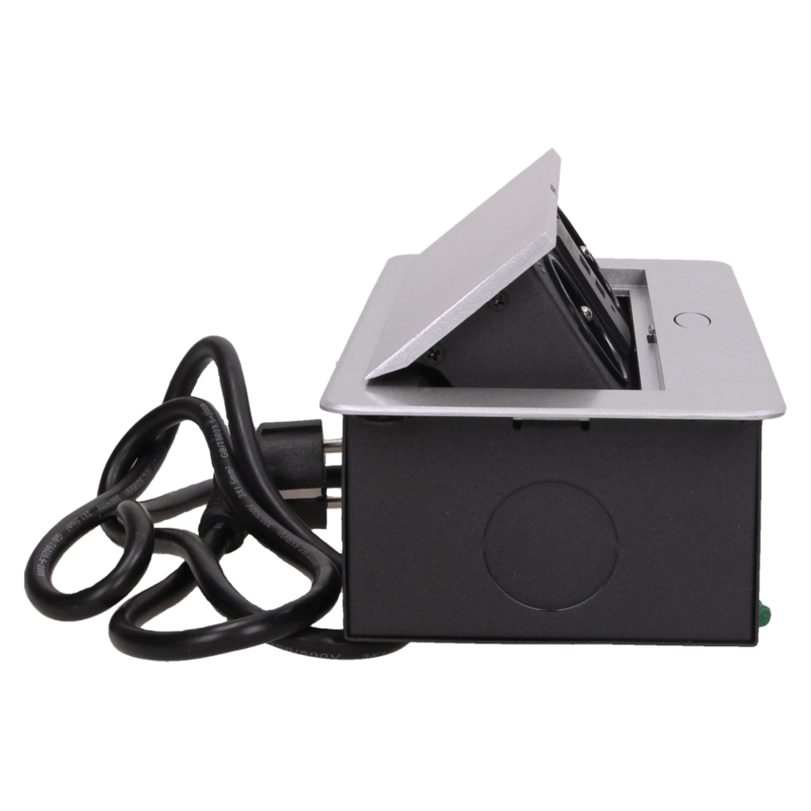 Flush-fitting furniture socket with two USB chargers and 1.5m cable, silver