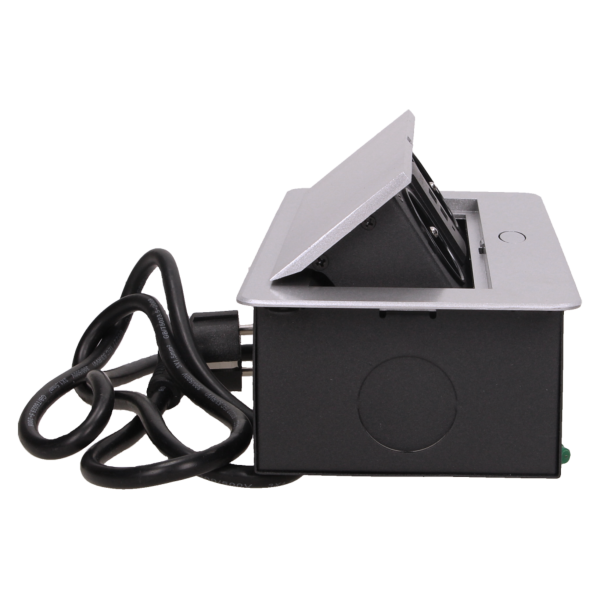 Flush-fitting furniture socket with two USB chargers and 1.5m cable, silver