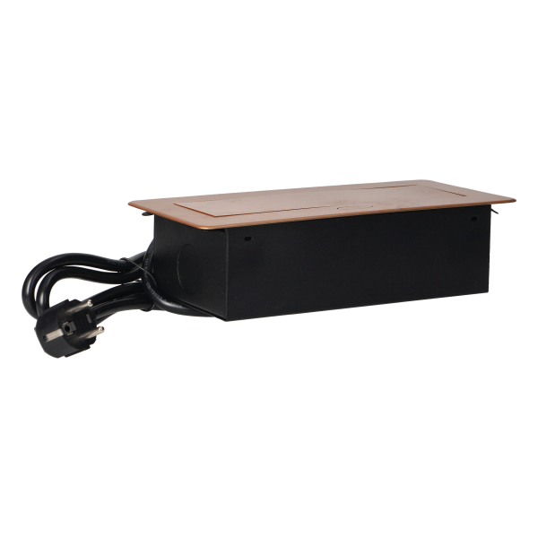 Recessed furniture sockets in a housing with a flat edge, USB charger and 1.5 m cable, 2x2P+E, 2xUSB, gold