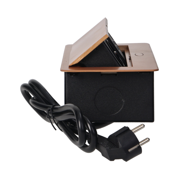 Recessed furniture sockets in a housing with a flat edge, USB charger and 1.5 m cable, 2x2P+E, 2xUSB, gold