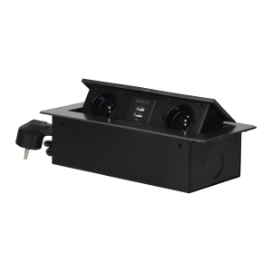 Recessed furniture sockets in a housing with a flat edge, USB charger and 1.5 m cable, 2x2P+E, 2xUSB, graphite