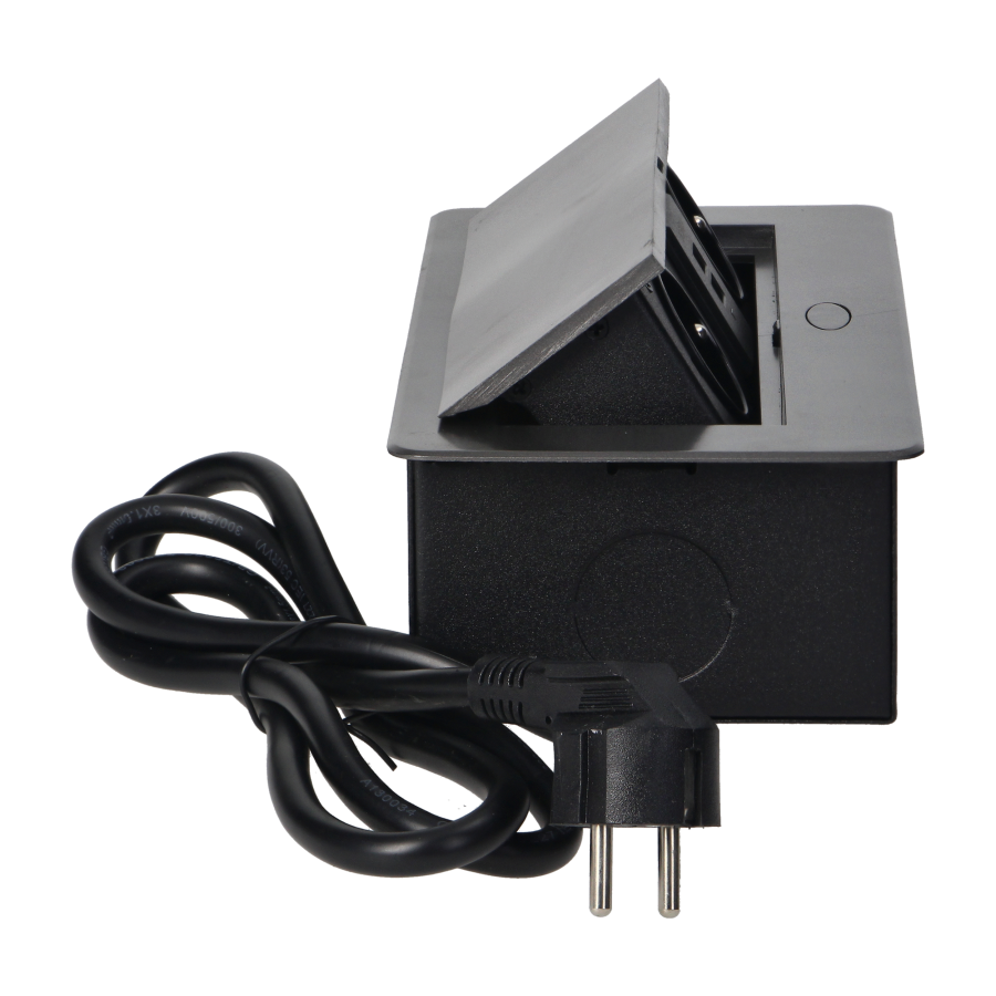 Recessed furniture sockets in a housing with a flat edge, USB charger and 1.5 m cable, 2x2P+E, 2xUSB, graphite