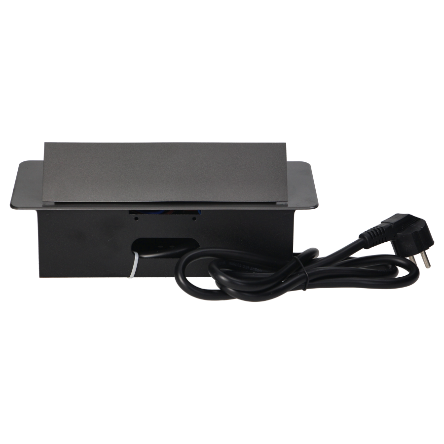 Recessed furniture sockets in a housing with a flat edge, USB charger and 1.5 m cable, 2x2P+E, 2xUSB, graphite