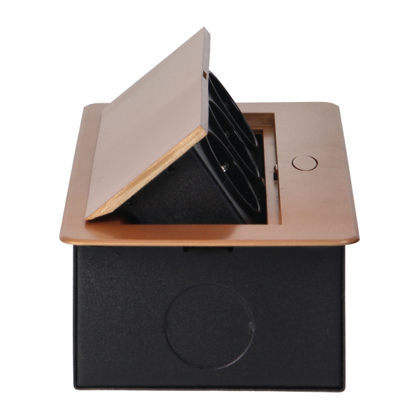 Recessed furniture sockets in housing with flat edge, 3x2P+E (Schuko), gold, no cable included