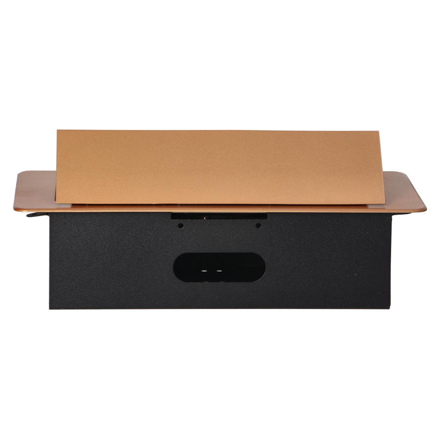 Recessed furniture sockets in housing with flat edge, 3x2P+E (Schuko), gold, no cable included