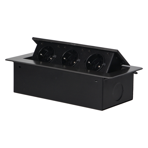 Recessed furniture sockets in housing with flat edge, 3x2P+E (Schuko), graphite, no cable included