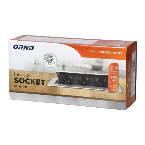 Recessed furniture sockets in housing with flat edge, 3x2P+E (Schuko), graphite, no cable included