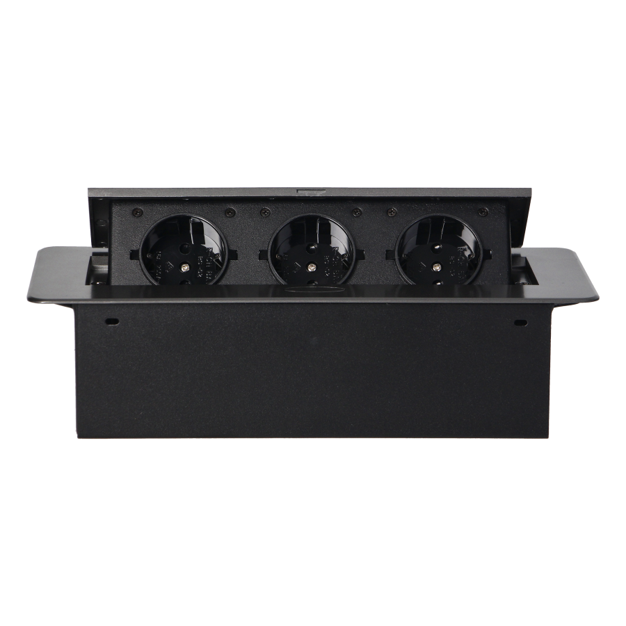 Recessed furniture sockets in housing with flat edge, 3x2P+E (Schuko), graphite, no cable included