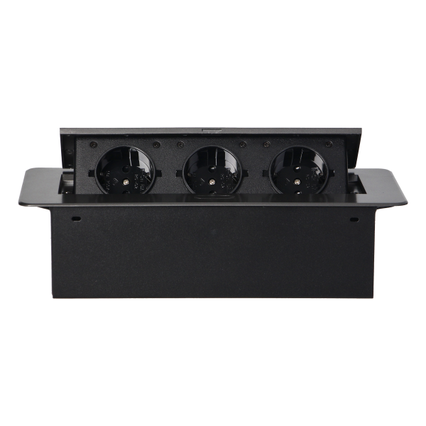 Recessed furniture sockets in housing with flat edge, 3x2P+E (Schuko), graphite, no cable included