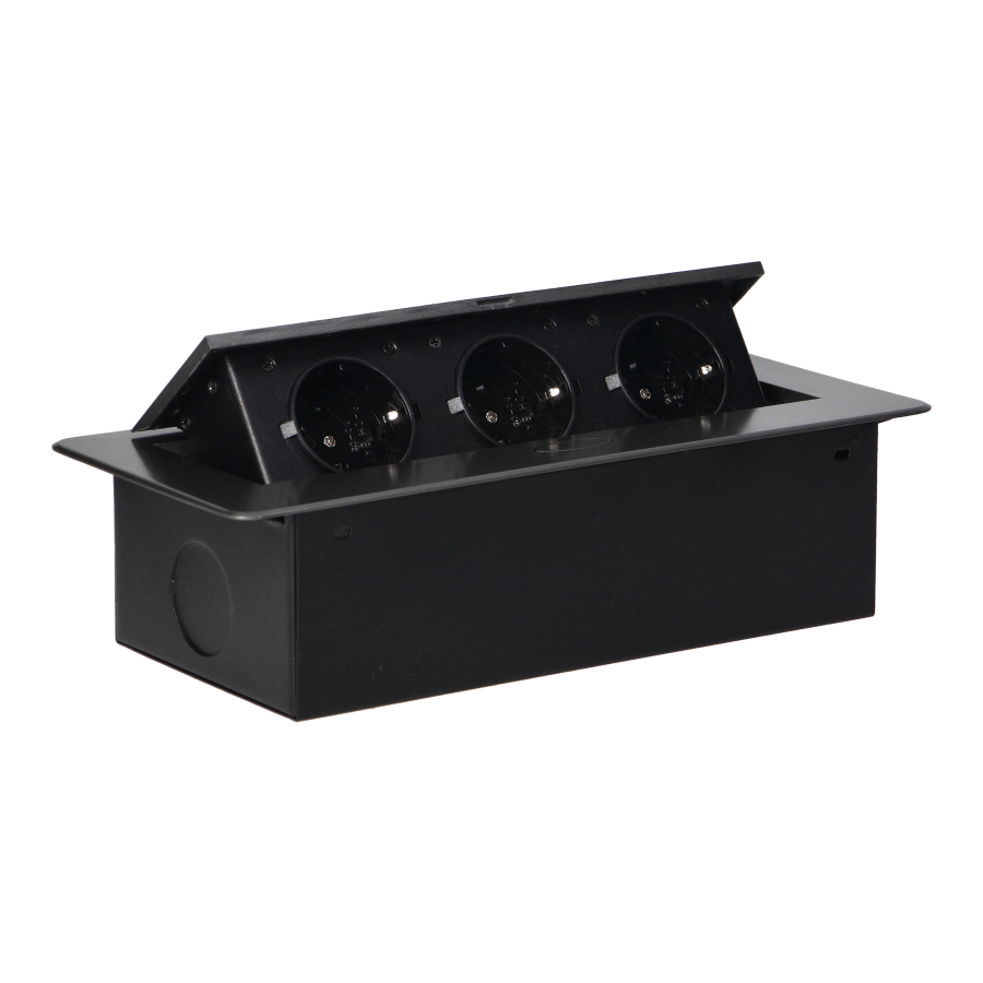 Recessed furniture sockets in housing with flat edge, 3x2P+E (Schuko), graphite, no cable included