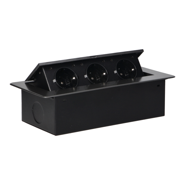 Recessed furniture sockets in housing with flat edge, 3x2P+E (Schuko), graphite, no cable included