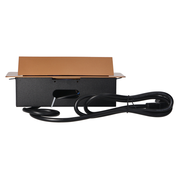 Recessed furniture sockets in a housing with a flat edge and a 1.5 m cable, 3x2P+E (Schuko), gold