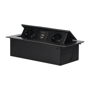 Gniazda meblowe wpuszczane w blat z płaskim frezowanym rantem i ładowarką USB, 2x2P+Z (Schuko), 2xUSB, grafit