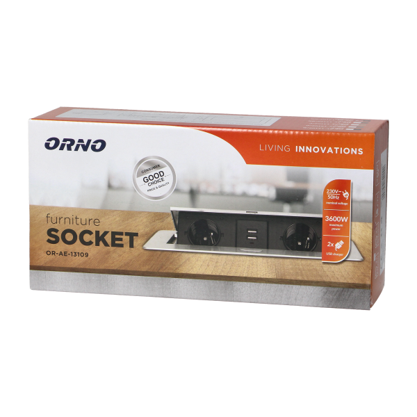 Gniazda meblowe wpuszczane w blat z płaskim frezowanym rantem i ładowarką USB, 2x2P+Z (Schuko), 2xUSB, grafit