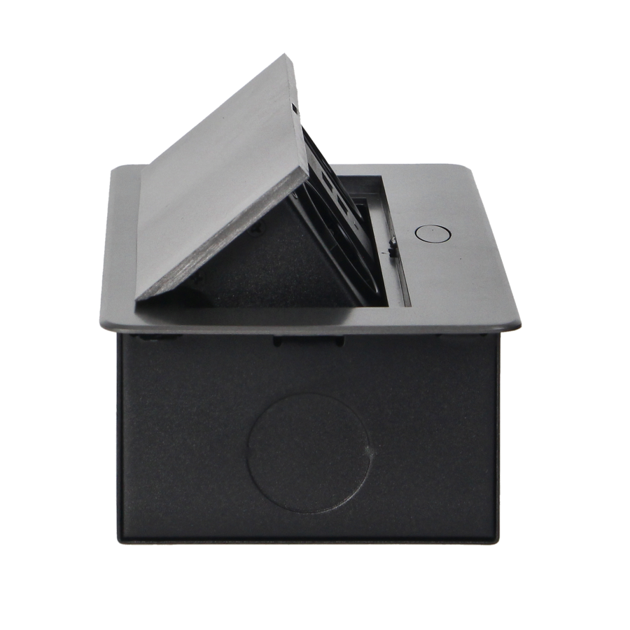 Gniazda meblowe wpuszczane w blat z płaskim frezowanym rantem i ładowarką USB, 2x2P+Z (Schuko), 2xUSB, grafit