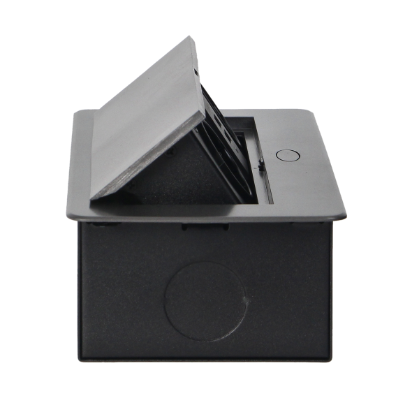 Gniazda meblowe wpuszczane w blat z płaskim frezowanym rantem i ładowarką USB, 2x2P+Z (Schuko), 2xUSB, grafit