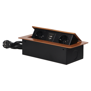 Recessed furniture sockets in a housing with a flat edge, USB charger and 1.5 m cable, 2x2P+E (Schuko), 2xUSB, gold