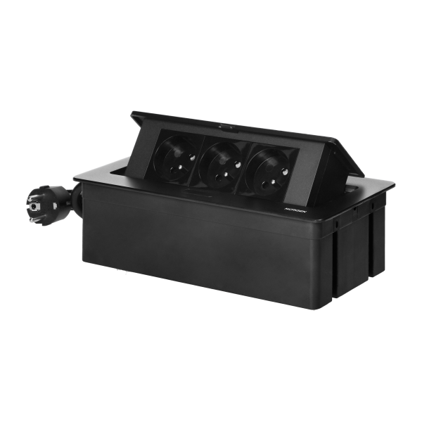 Set of furniture sockets REDE, 3x2P+E with 1.5m cable, black