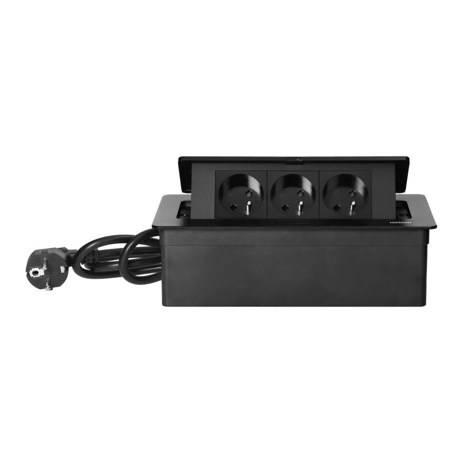 Set of furniture sockets REDE, 3x2P+E with 1.5m cable, black