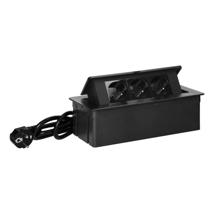 Set of furniture sockets REDE, 3x2P+E with 1.5m cable, black