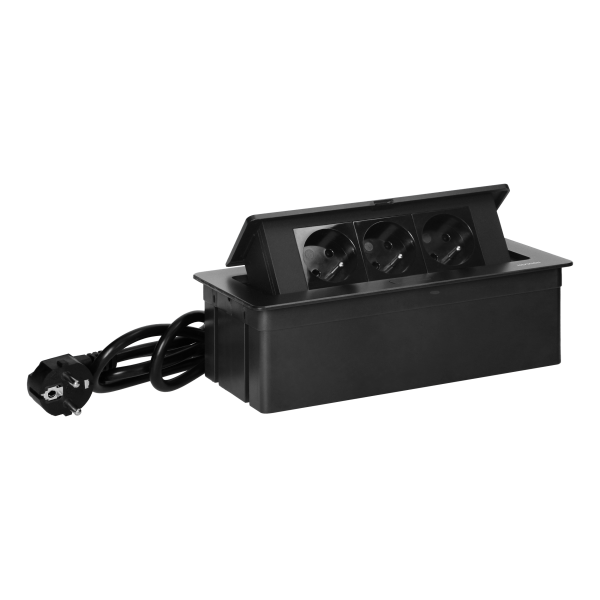 Set of furniture sockets REDE, 3x2P+E with 1.5m cable, black