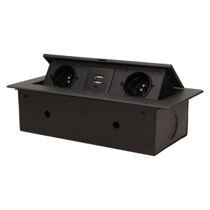 Flush-fitting furniture socket with two USB chargers, black