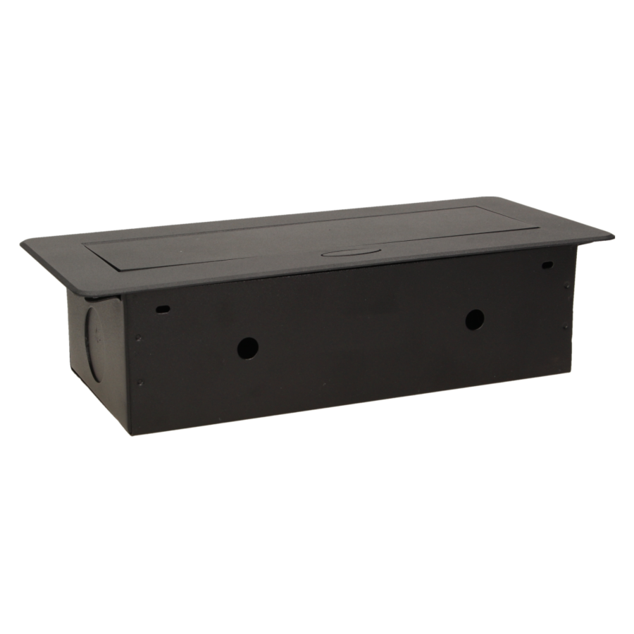 Gniazdo meblowe wpuszczane w blat z płaskim frezowanym rantem i ładowarką USB, 2x2P+Z, 2xUSB, czarny